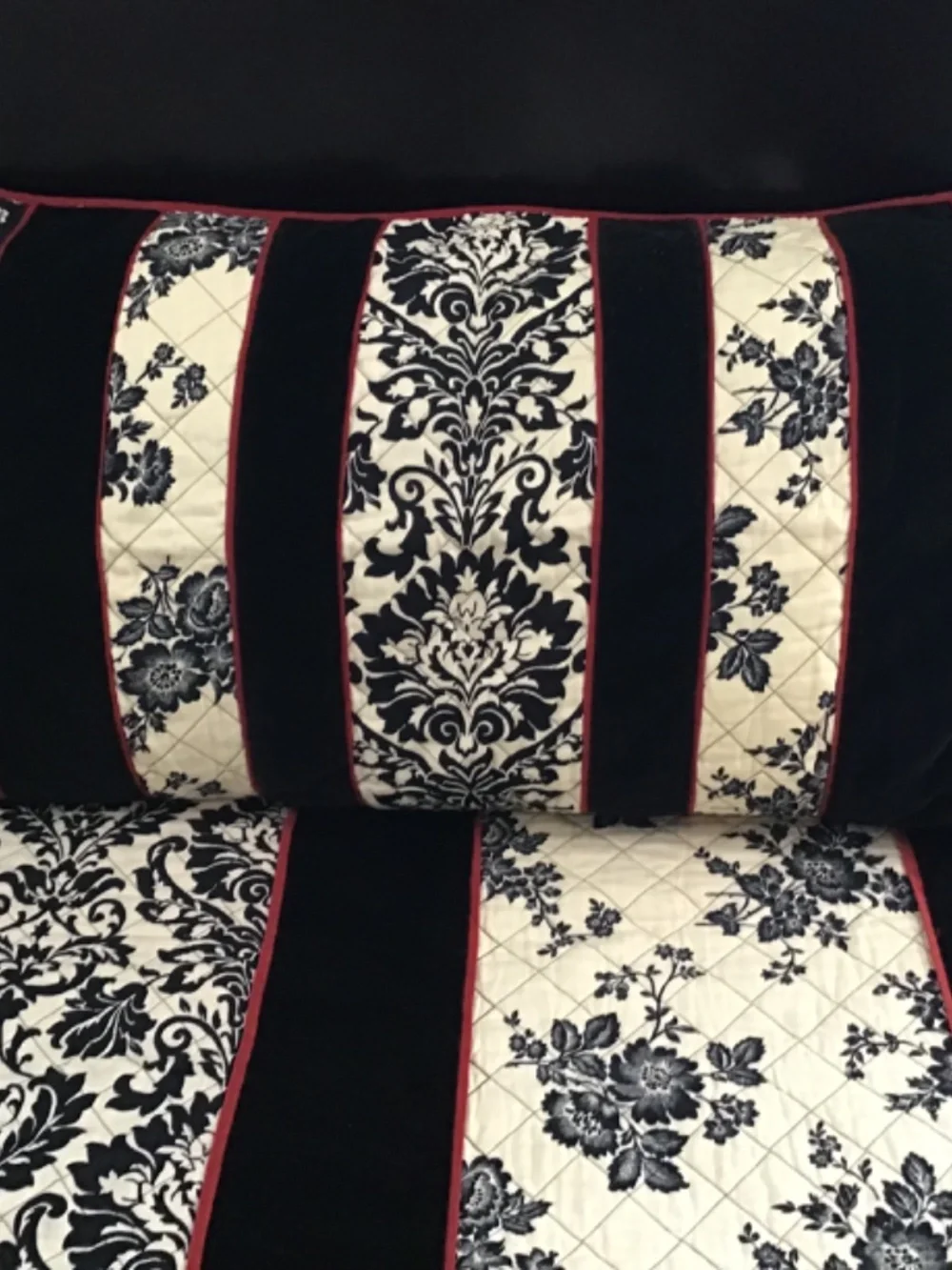 Waverly Fleur Essence Damask Black White Bedspread Shams Set 3 pc Cal King